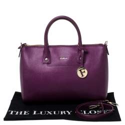 Pre Owned Furla Purple Leather Linda Satchel