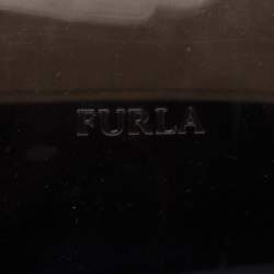 Pre Owned Furla Black/Fuchsia Rubber and Leather Leopard Detailed Candy Satchel