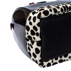 Pre Owned Furla Black/Fuchsia Rubber and Leather Leopard Detailed Candy Satchel