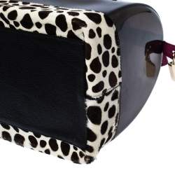 Pre Owned Furla Black/Fuchsia Rubber and Leather Leopard Detailed Candy Satchel