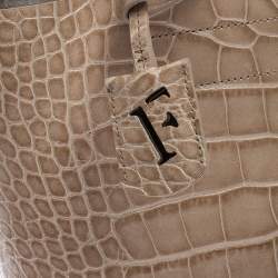 Pre Owned Furla Beige Croc Embossed Leather Divide It Tote