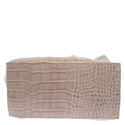 Pre Owned Furla Beige Croc Embossed Leather Divide It Tote
