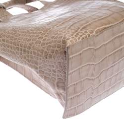 Pre Owned Furla Beige Croc Embossed Leather Divide It Tote