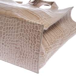 Pre Owned Furla Beige Croc Embossed Leather Divide It Tote