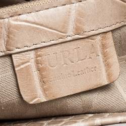 Pre Owned Furla Beige Croc Embossed Leather Divide It Tote