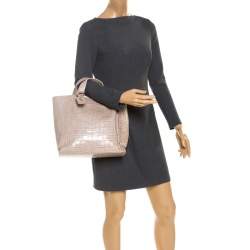 Pre Owned Furla Beige Croc Embossed Leather Divide It Tote