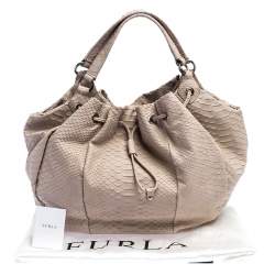 Pre Owned Furla Grey Python Embossed Leather Drawstring Hobo