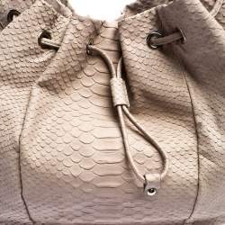 Pre Owned Furla Grey Python Embossed Leather Drawstring Hobo