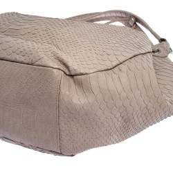 Pre Owned Furla Grey Python Embossed Leather Drawstring Hobo