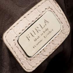 Pre Owned Furla Grey Python Embossed Leather Drawstring Hobo