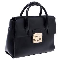 Pre Owned Furla Black Leather Small Metropolis Tote
