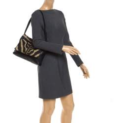 Pre Owned حقيبة كتف فورلا قلاب جلد طباعة زيبرا سوداء