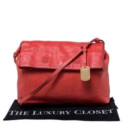 Pre Owned Furla Orange Leather Fold Over Shoulder Bag