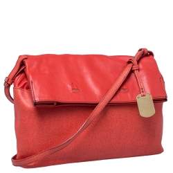 Pre Owned Furla Orange Leather Fold Over Shoulder Bag