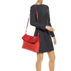 Pre Owned Furla Orange Leather Fold Over Shoulder Bag