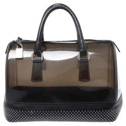Furla Black PVC and Leather Studded Candy Satchel