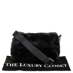 Pre Owned Furla Black Faux Fur Caos Shoulder Bag
