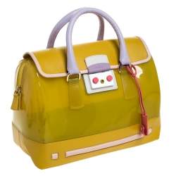 Pre Owned Furla Multicolor Glossy Rubber and Leather Push Lock Candy Satchel