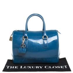 Pre Owned Furla Blue Rubber Candy Satchel with Charm