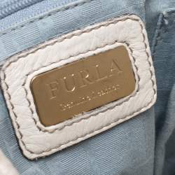 Pre Owned Furla Off White Leather Braided Side Medium Tote