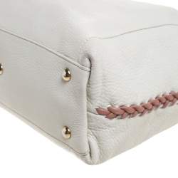 Pre Owned Furla Off White Leather Braided Side Medium Tote