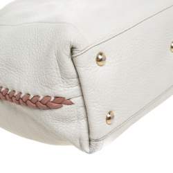 Pre Owned Furla Off White Leather Braided Side Medium Tote