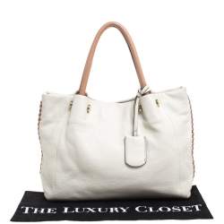 Pre Owned Furla Off White Leather Braided Side Medium Tote