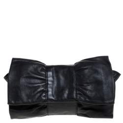 Pre Owned Furla Black Leather Bow Clutch