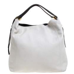 Pre Owned Furla Off White/Black Leather Elizabeth Zip Hobo