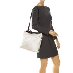 Pre Owned Furla Off White/Black Leather Elizabeth Zip Hobo