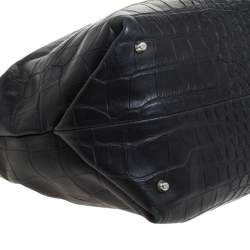 Pre Owned Furla Black Crocodile Embossed Leather Medium Tassel Tote