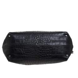 Pre Owned Furla Black Crocodile Embossed Leather Medium Tassel Tote