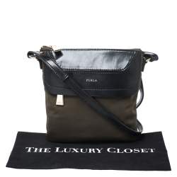 Pre Owned Furla Military Green Nylon and Leather Pop S Bandoliera Bag