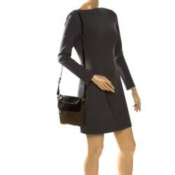 Pre Owned Furla Military Green Nylon and Leather Pop S Bandoliera Bag