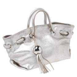 Pre Owned Furla Silver Leather Mini Carmen Satchel