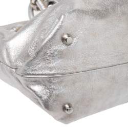 Pre Owned Furla Silver Leather Mini Carmen Satchel