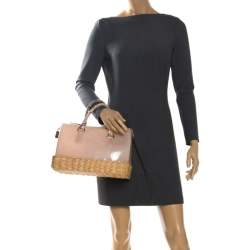 Pre Owned Furla Pink/Beige Glossy Rubber and Rattan Candy Satchel Bag