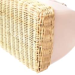 Pre Owned Furla Pink/Beige Glossy Rubber and Rattan Candy Satchel Bag