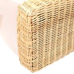 Pre Owned Furla Pink/Beige Glossy Rubber and Rattan Candy Satchel Bag