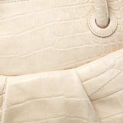 Pre Owned Furla Cream Croc Embossed Leather Tassel Satchel