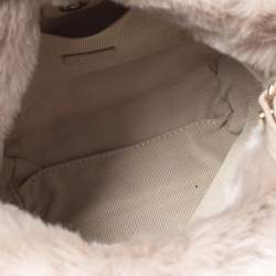 Pre Owned Furla Beige Faux Fur Drawstring Crossbody Bag