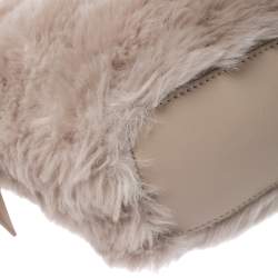 Pre Owned Furla Beige Faux Fur Drawstring Crossbody Bag