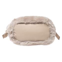 Pre Owned Furla Beige Faux Fur Drawstring Crossbody Bag