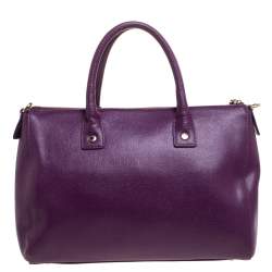Pre Owned Furla Purple Leather Medium Linda Tote