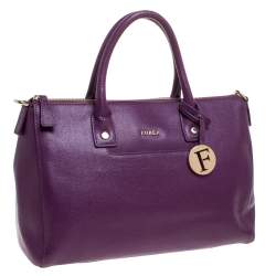 Pre Owned Furla Purple Leather Medium Linda Tote