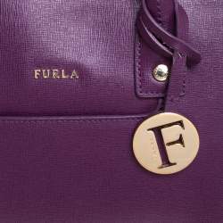 Pre Owned Furla Purple Leather Medium Linda Tote