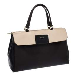 Pre Owned Furla Bicolor Leather Top Handle Bag