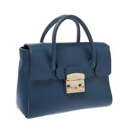Pre Owned Furla Blue Leather Metropolis Satchel