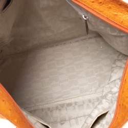 Pre Owned Furla Orange Ostrich Embossed Leather Shopper Tote