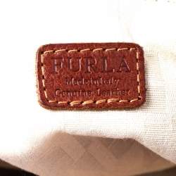 Pre Owned Furla Orange Ostrich Embossed Leather Shopper Tote